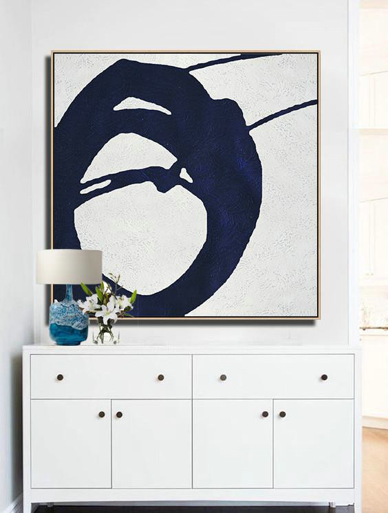 Abstract Painting Extra Large Canvas Art,Hand Painted Navy Minimalist Painting On Canvas,Extra Large Wall Art